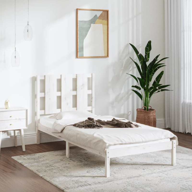 vidaXL Estructura de cama madera maciza de pino blanca 100x200 cm vidaXL Estructura de cama madera maciza de pino blanca 100x200 cm