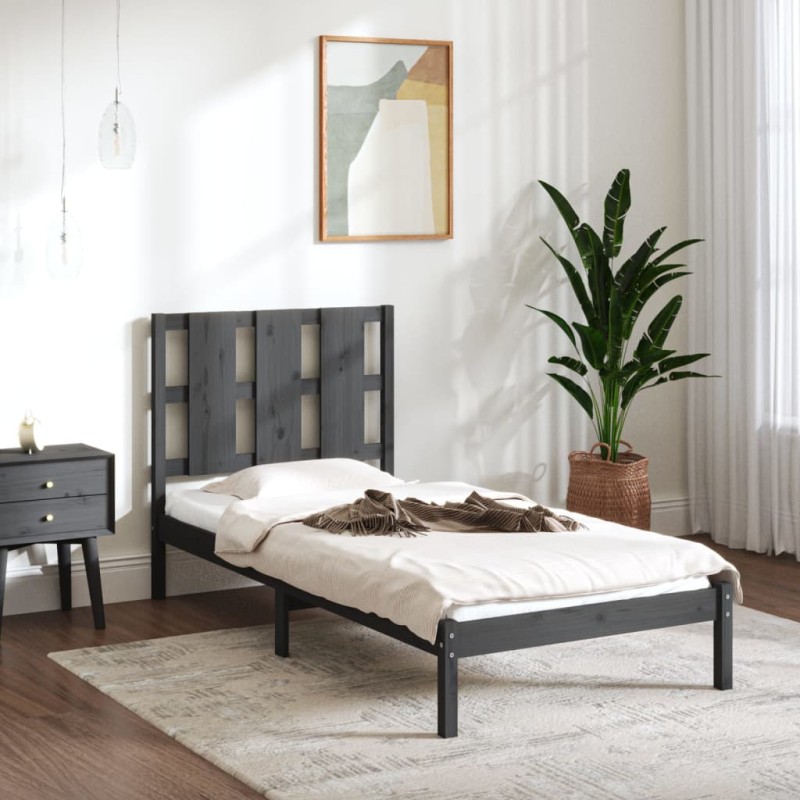 vidaXL Estructura de cama madera maciza de pino gris 90x200 cm vidaXL Estructura de cama madera maciza de pino gris 90x200 cm
