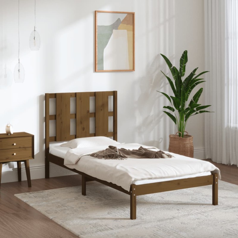 vidaXL Estructura de cama madera maciza pino marrón miel 100x200 cm