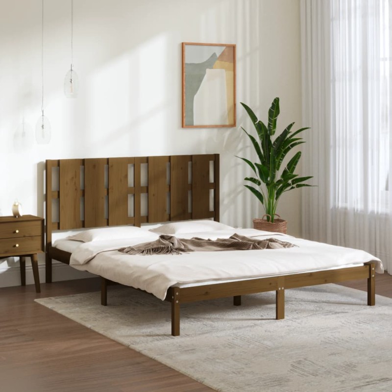 vidaXL Estructura de cama madera maciza King marrón miel 150x200 cm vidaXL Estructura de cama madera maciza King marrón miel 150x200 cm