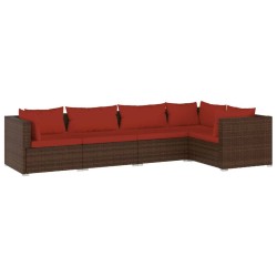 vidaXL Set sofás de jardín 5 piezas y cojines ratán sintético marrón