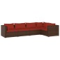 vidaXL Set sofás de jardín 5 piezas y cojines ratán sintético marrón vidaXL Set sofás de jardín 5 piezas y cojines ratán sintético marrón