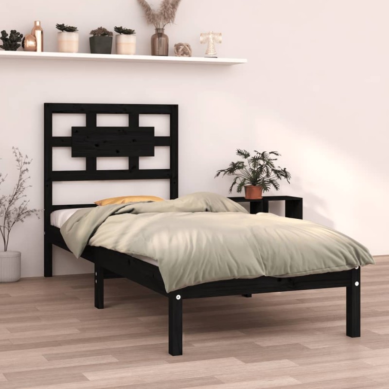vidaXL Estructura de cama madera maciza negro individual 75x190 cm vidaXL Estructura de cama madera maciza negro individual 75x190 cm
