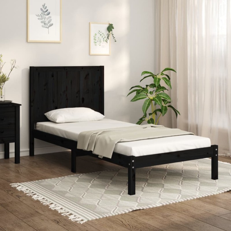 vidaXL Estructura de cama de madera maciza de pino negro 90x200 cm vidaXL Estructura de cama de madera maciza de pino negro 90x200 cm