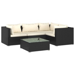 vidaXL Set de muebles de jardín 5 pzas y cojines ratán sintético negro