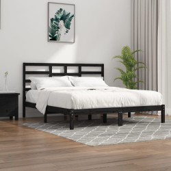 vidaXL Estructura de cama madera maciza negro Super King 180x200 cm