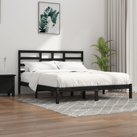 vidaXL Estructura de cama madera maciza negro Super King 180x200 cm