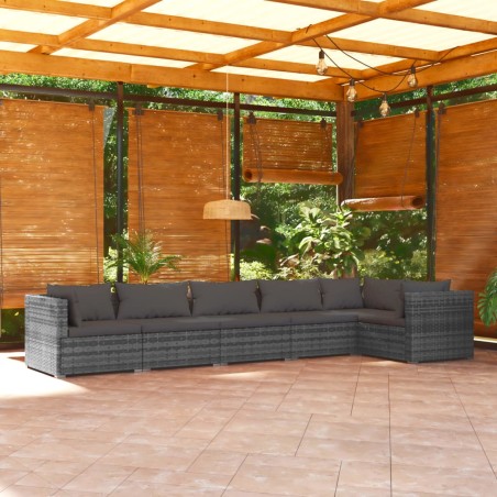 vidaXL Set de muebles de jardín 6 pzas y cojines ratán sintético gris