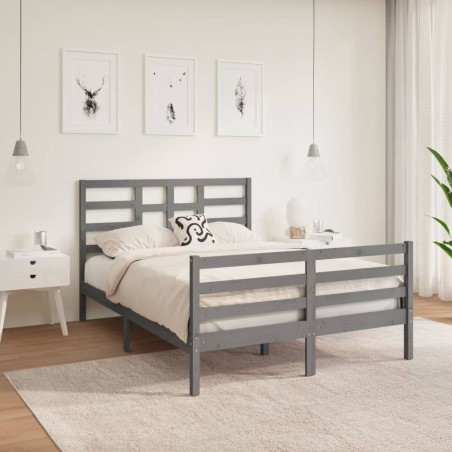 vidaXL Estructura de cama matrimonial madera maciza gris 135x190 cm
