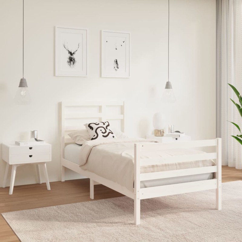 vidaXL Estructura de cama individual madera maciza blanco 75x190 cm