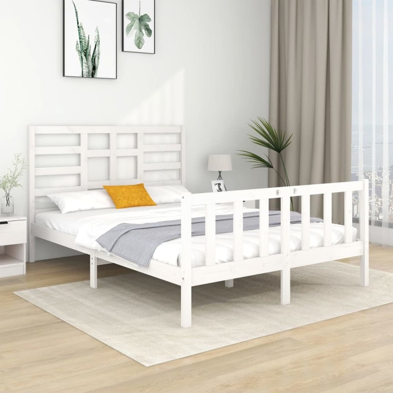 vidaXL Estructura de cama doble pequeña madera maciza blanca 120x190cm vidaXL Estructura de cama doble pequeña madera maciza blanca 120x190cm