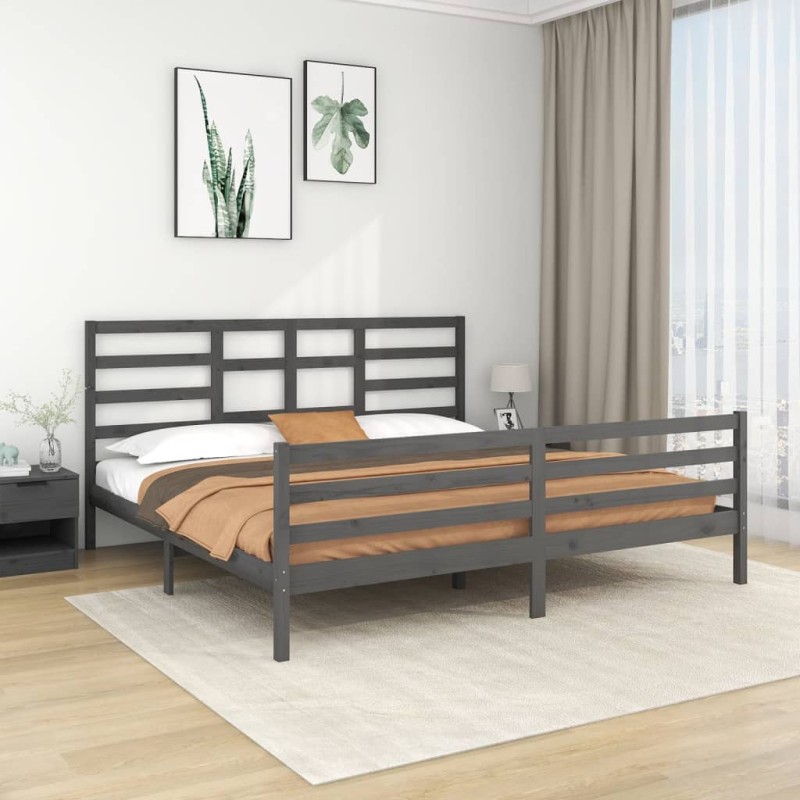 vidaXL Estructura de cama de madera maciza de pino gris 200x200 cm vidaXL Estructura de cama de madera maciza de pino gris 200x200 cm