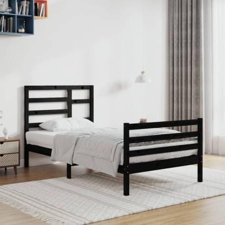 vidaXL Estructura de cama madera maciza de pino negra 90x200 cm