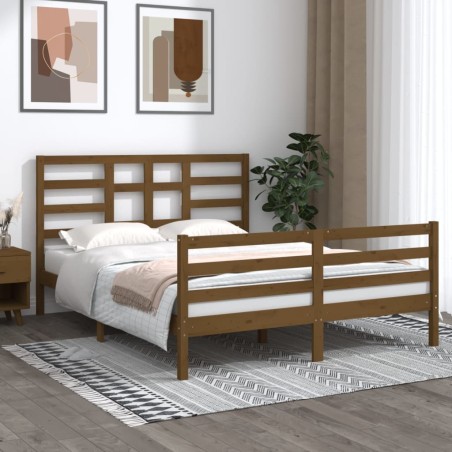 vidaXL Estructura cama madera maciza king size marrón miel 150x200 cm