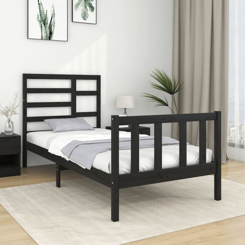 vidaXL Estructura de cama individual madera maciza negra 75x190 cm vidaXL Estructura de cama individual madera maciza negra 75x190 cm