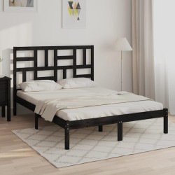 vidaXL Estructura de cama madera maciza doble pequeña negro 120x190 cm