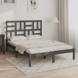 vidaXL Estructura de cama de madera maciza gris 140x190 cm