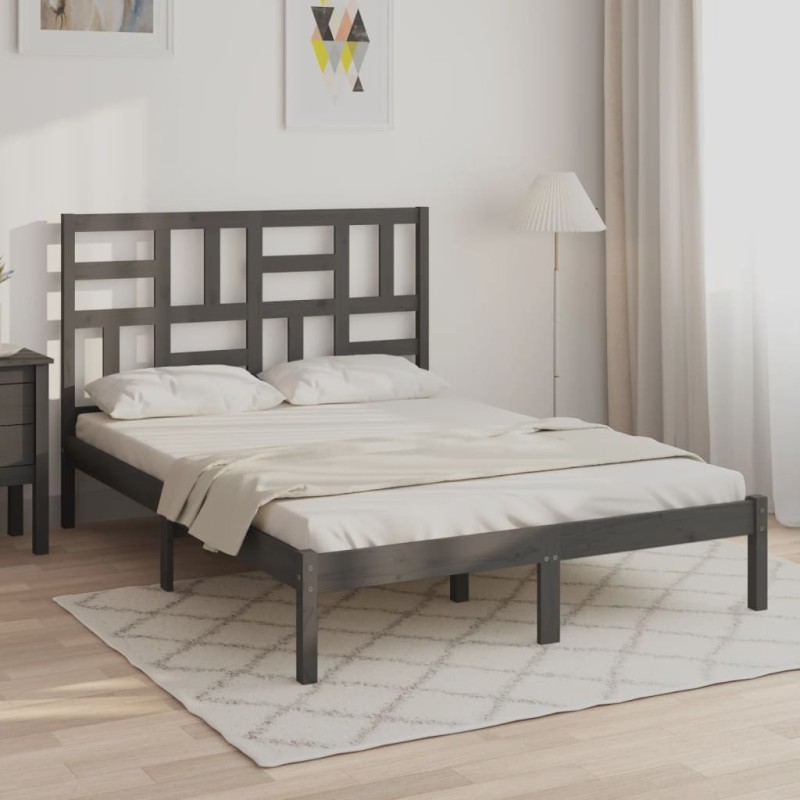 vidaXL Estructura de cama de madera maciza gris 140x190 cm
