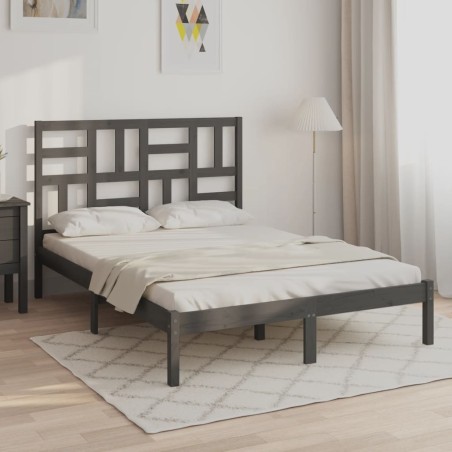 vidaXL Estructura de cama de madera maciza gris 140x190 cm
