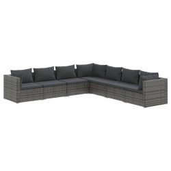 vidaXL Set de muebles de jardín 7 pzas y cojines ratán sintético gris