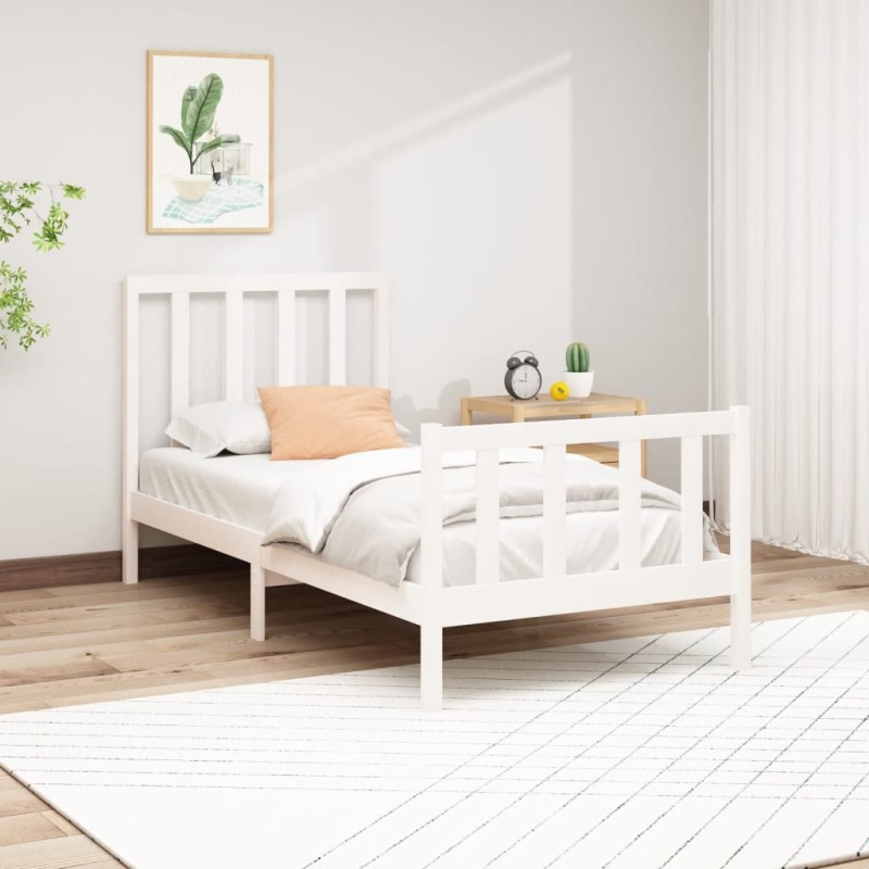 vidaXL Estructura de cama madera maciza de pino blanco 100x200 cm vidaXL Estructura de cama madera maciza de pino blanco 100x200 cm