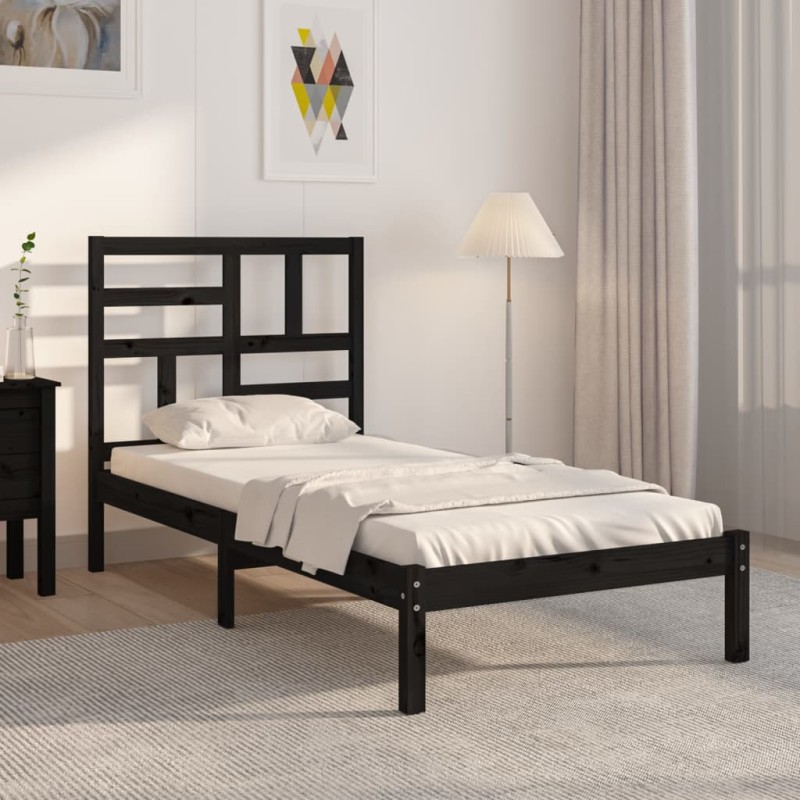 vidaXL Estructura de cama madera maciza de pino negra 90x200 cm