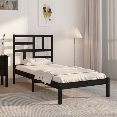 vidaXL Estructura de cama madera maciza de pino negra 90x200 cm