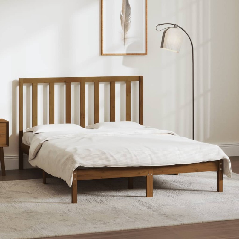 vidaXL Estructura cama madera de pino doble marrón miel 135x190 cm vidaXL Estructura cama madera de pino doble marrón miel 135x190 cm