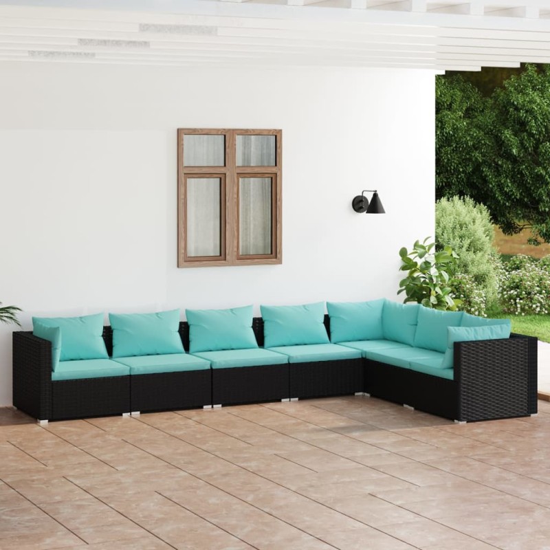 vidaXL Set de muebles de jardín 7 pzas y cojines ratán sintético negro vidaXL Set de muebles de jardín 7 pzas y cojines ratán sintético negro