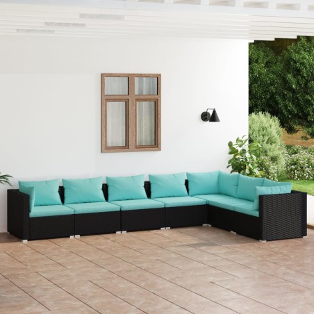 vidaXL Set de muebles de jardín 7 pzas y cojines ratán sintético negro