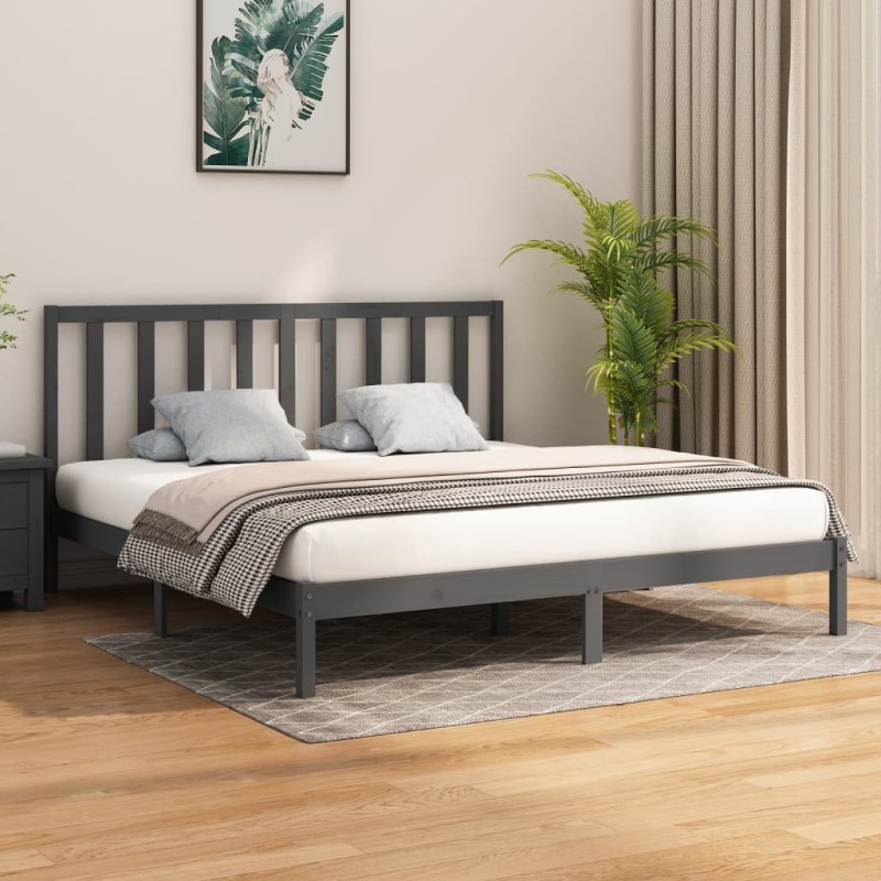 vidaXL Estructura de cama de madera maciza gris super king 180x200 cm vidaXL Estructura de cama de madera maciza gris super king 180x200 cm