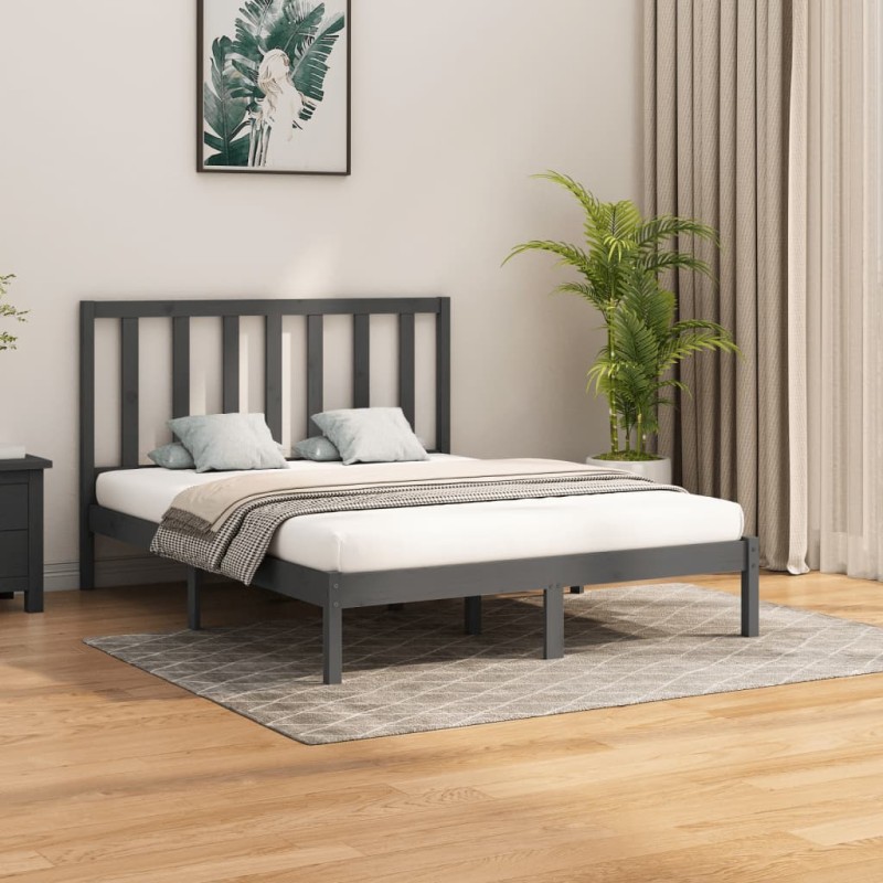 vidaXL Estructura de cama de madera maciza gris 140x200 cm vidaXL Estructura de cama de madera maciza gris 140x200 cm