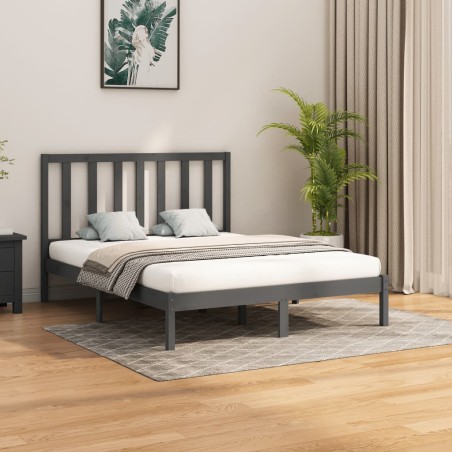 vidaXL Estructura de cama de madera maciza gris 140x200 cm