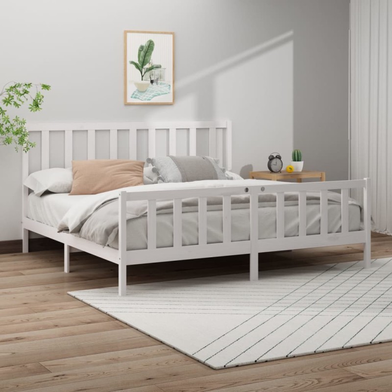 vidaXL Estructura de cama madera maciza de pino blanco 200x200 cm vidaXL Estructura de cama madera maciza de pino blanco 200x200 cm