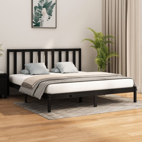 vidaXL Estructura de cama madera maciza negro super king 180x200 cm