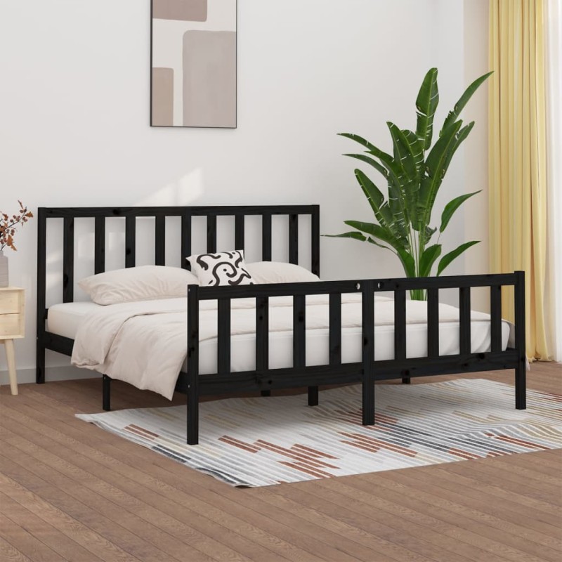 vidaXL Estructura de cama de madera maciza negra 200x200 cm vidaXL Estructura de cama de madera maciza negra 200x200 cm