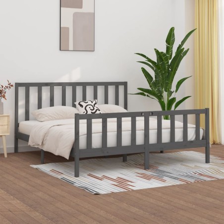 vidaXL Estructura de cama de madera maciza gris 200x200 cm