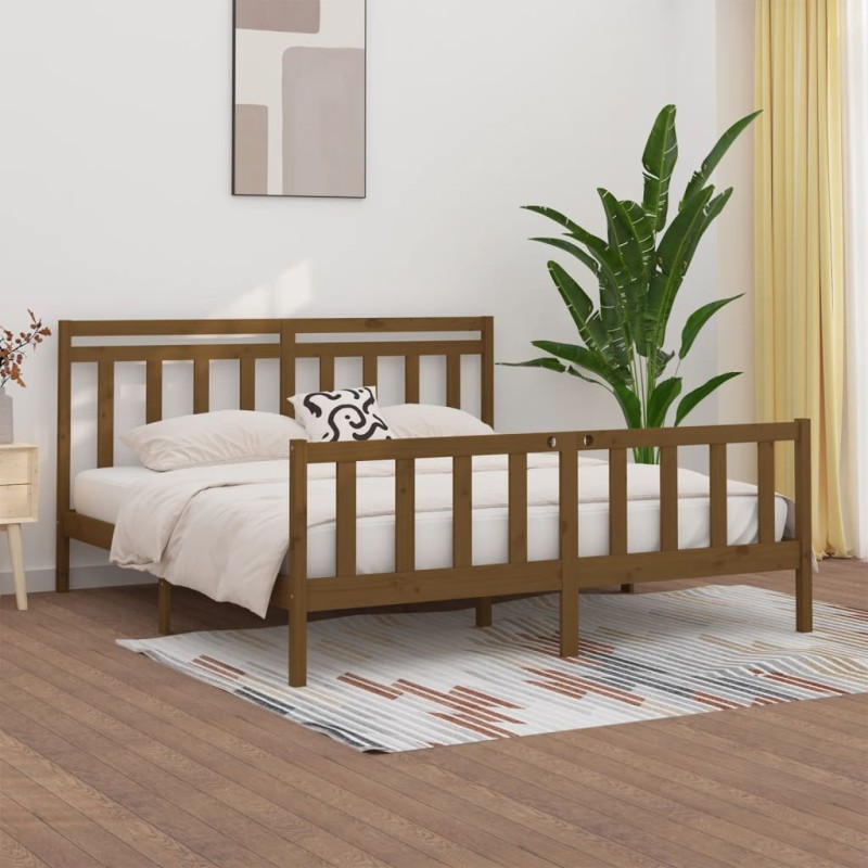 vidaXL Estructura de cama madera maciza marrón miel 200x200 cm vidaXL Estructura de cama madera maciza marrón miel 200x200 cm