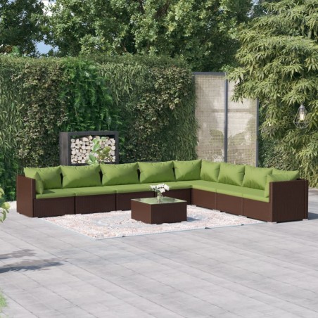 vidaXL Set muebles de jardín 9 piezas y cojines ratán sintético marrón