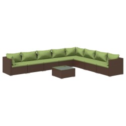 vidaXL Set muebles de jardín 9 piezas y cojines ratán sintético marrón