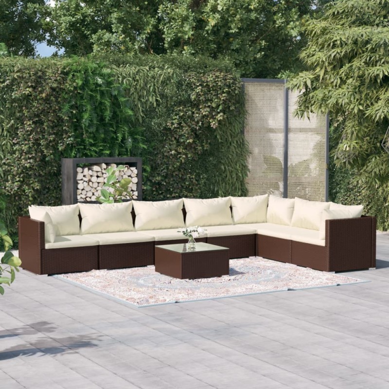 vidaXL Set muebles de jardín 8 piezas y cojines ratán sintético marrón vidaXL Set muebles de jardín 8 piezas y cojines ratán sintético marrón