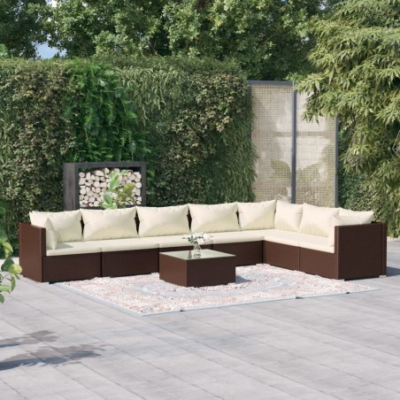 vidaXL Set muebles de jardín 8 piezas y cojines ratán sintético marrón