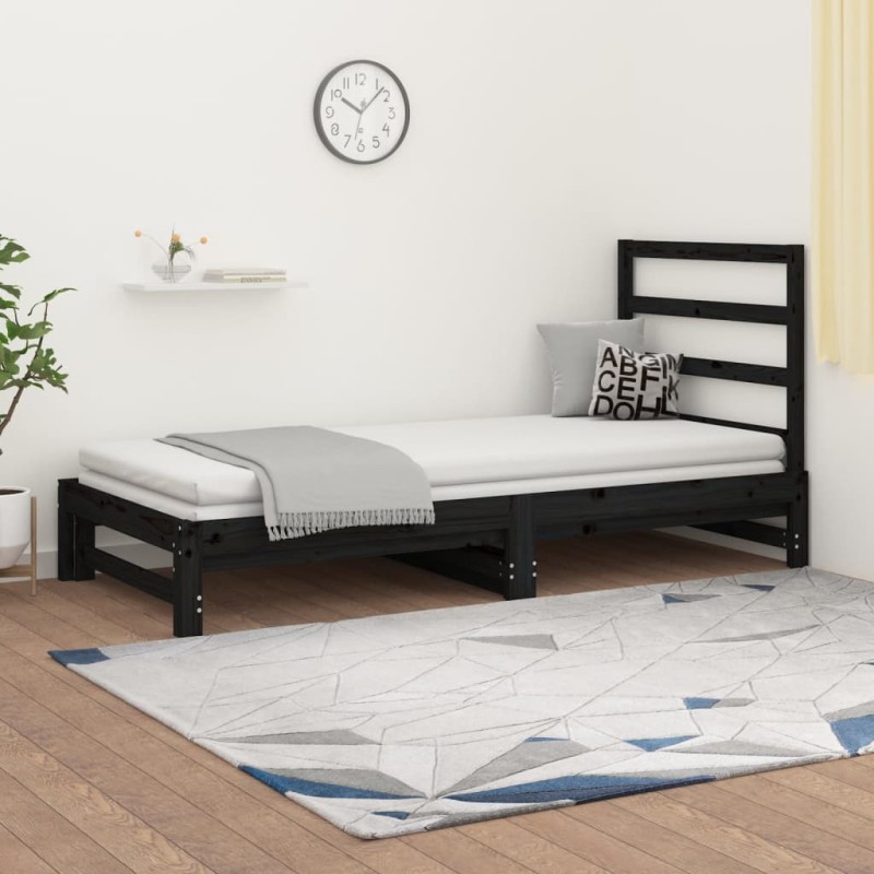 vidaXL Sofá cama extraíble madera maciza de pino negro 2x(90x190) cm