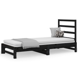 vidaXL Sofá cama extraíble madera maciza de pino negro 2x(90x190) cm