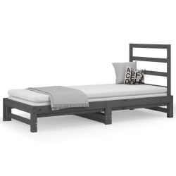 vidaXL Sofá cama extraíble madera maciza de pino gris 2x(90x190) cm