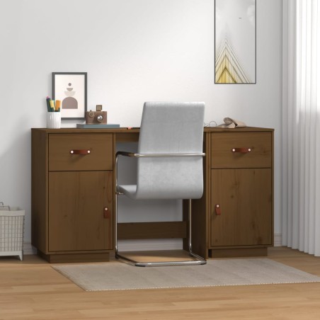 vidaXL Escritorio armarios madera maciza pino marrón miel 135x50x75cm