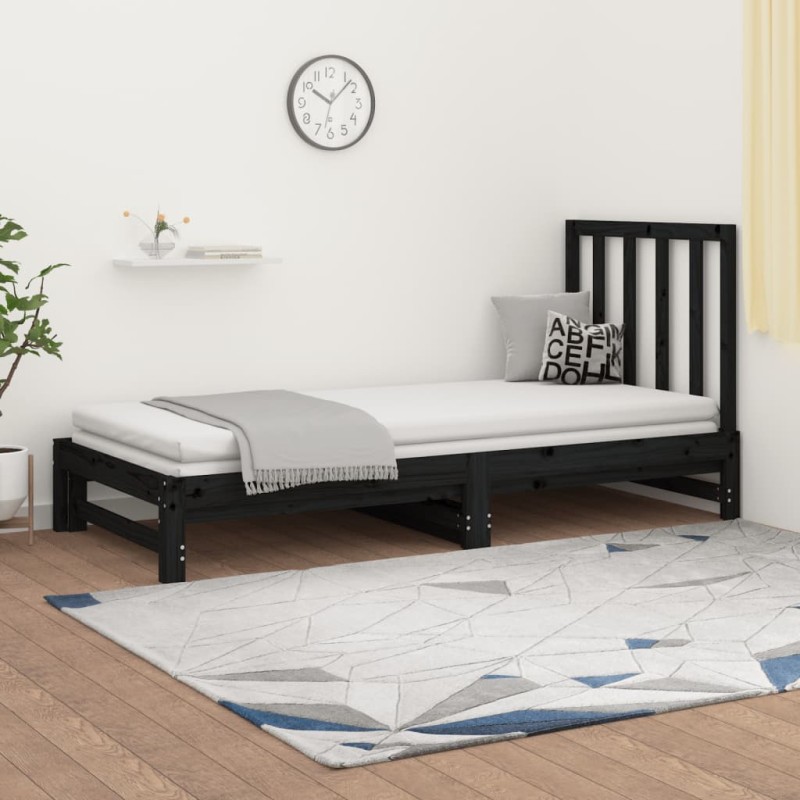 vidaXL Sofá cama extraíble madera maciza de pino negro 2x(90x200) cm vidaXL Sofá cama extraíble madera maciza de pino negro 2x(90x200) cm