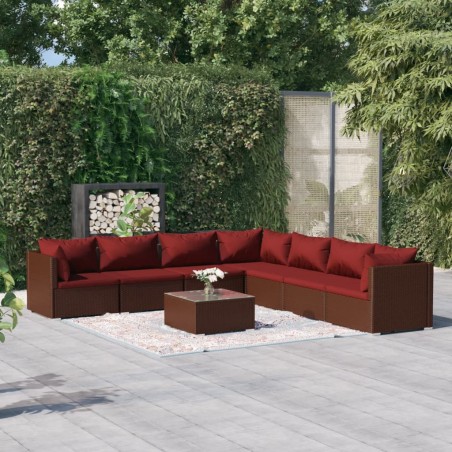vidaXL Set sofás de jardín 8 piezas y cojines ratán sintético marrón