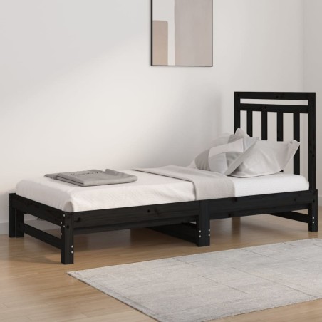 vidaXL Sofá cama extraíble madera maciza de pino negro 2x(90x190) cm