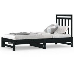 vidaXL Sofá cama extraíble madera maciza de pino negro 2x(90x190) cm